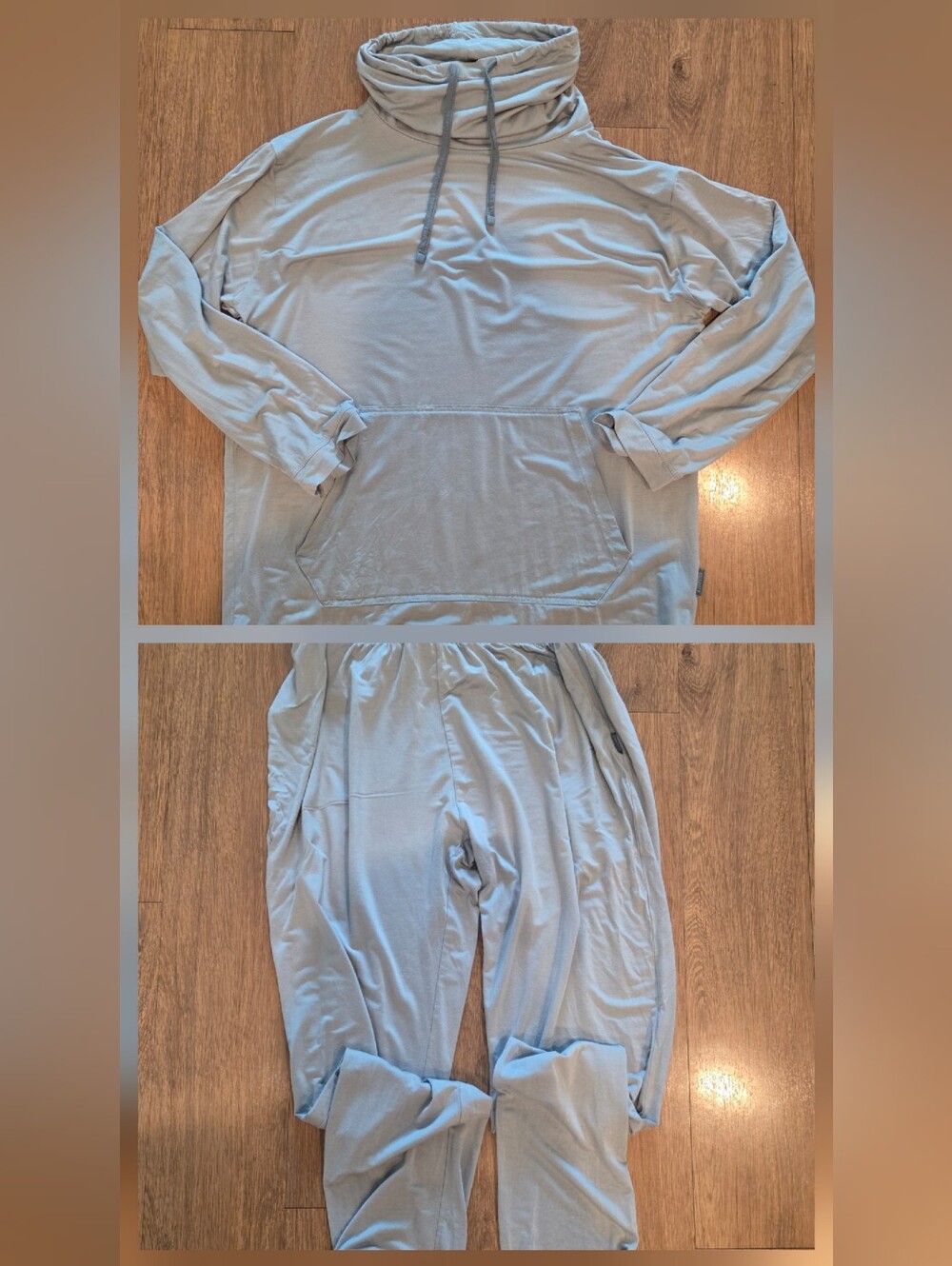 Pajama Set Light Blue Women's Cowl Neck Pullover Hoodie